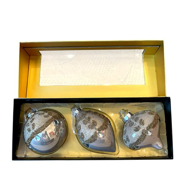 Christian Lacroix Beaded Glass Ornament Set of 3 Iridescent Pink & Gold NEW - Picture 5 of 16